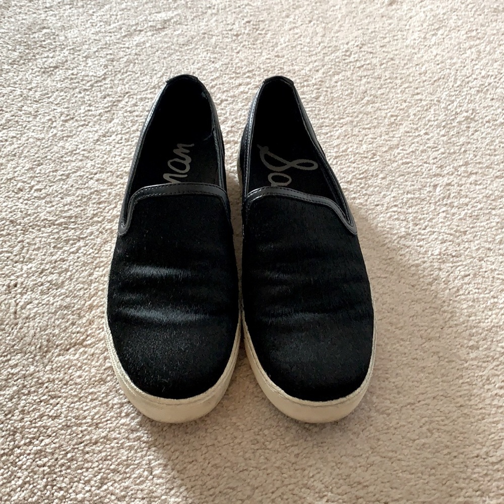 Sam Edelman black faux fur slip on sneakers